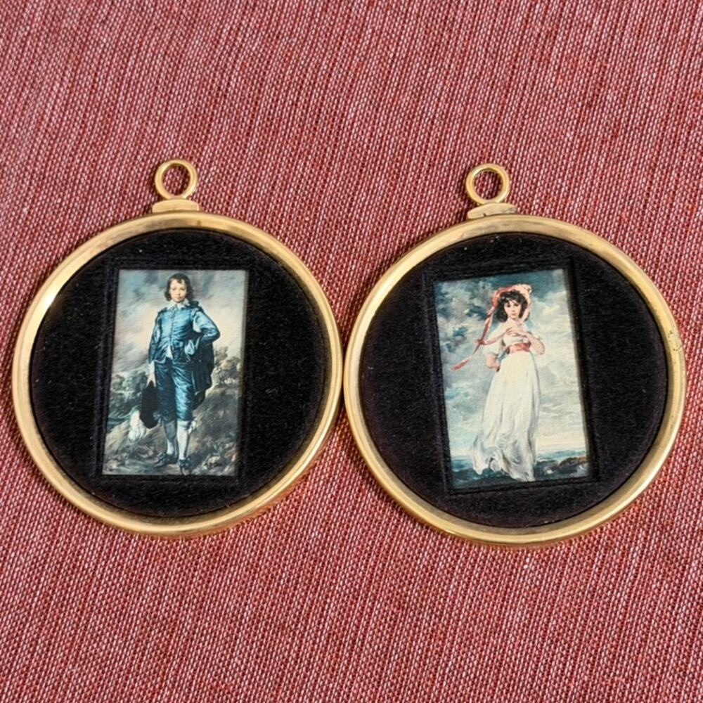 Vintage Blue Boy & Pinkie Miniature Framed Art Prints Set of 2 ABON